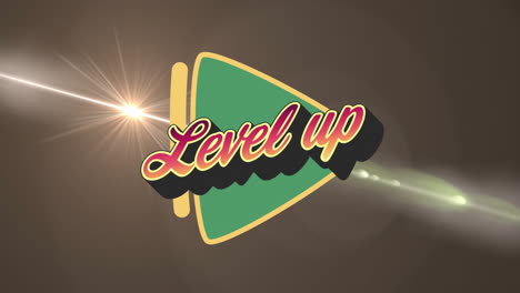 level up text animation with dynamic light effects on brown background