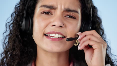 Call-center,-woman-and-face-in-studio