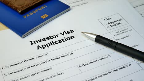 investor visa document with passport, apply and permission for foreigner country