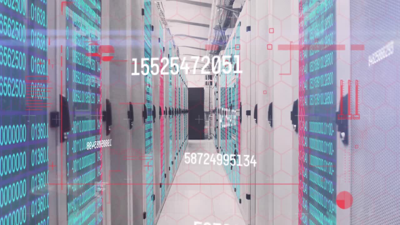 animación de números que cambian a través de servidores informáticos en segundo plano