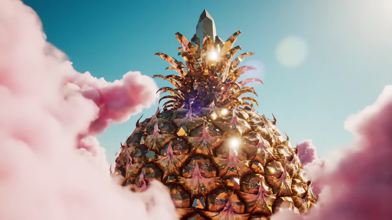 Golden Pineapple in Pink Clouds
