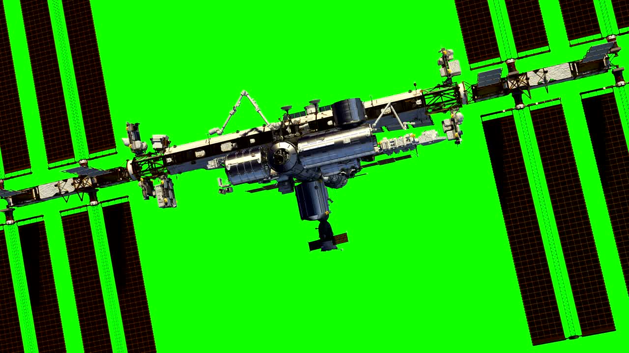 국제 우주 정거장의 비행이 녹색 스크린에