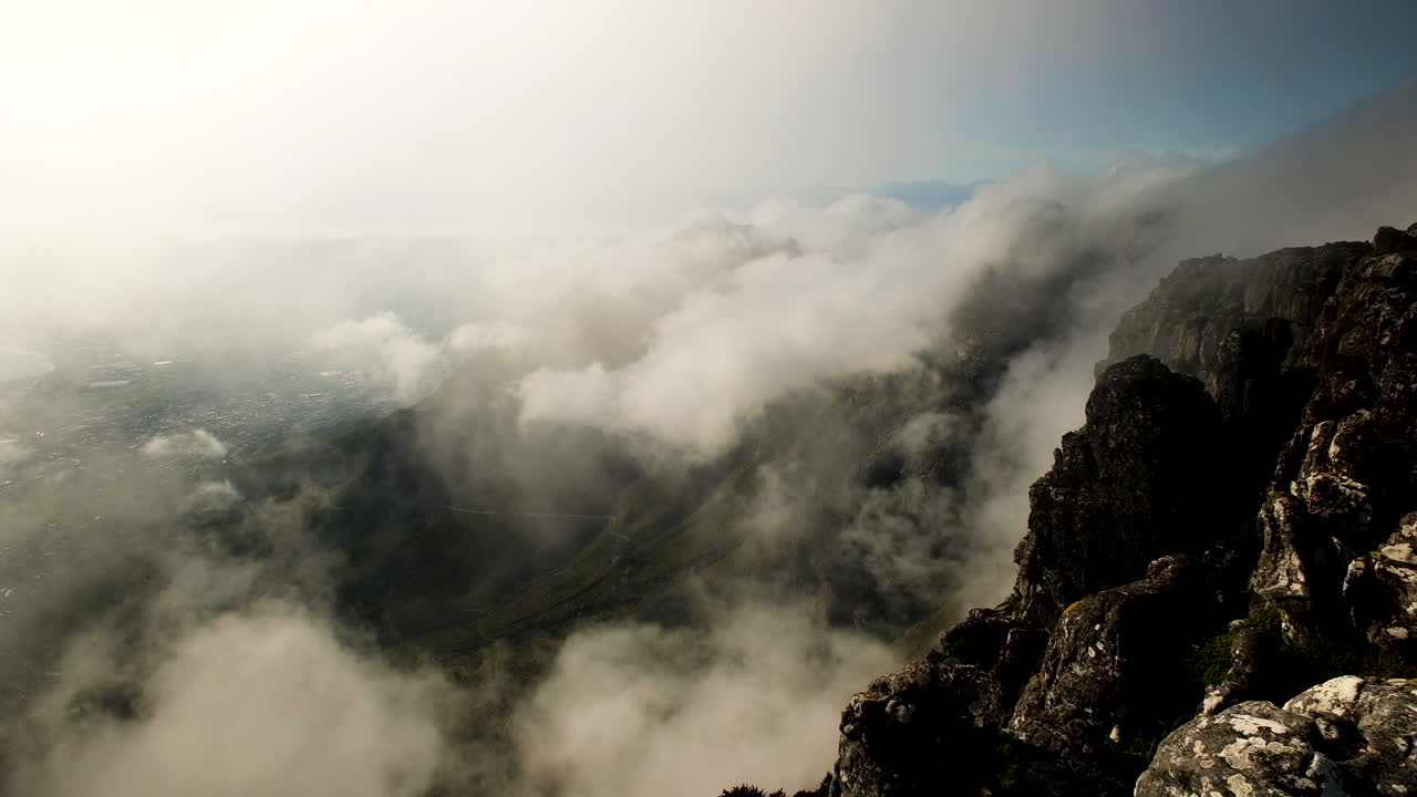 Curious cloud movement at top of ancient Table Mountain, Cape Town
