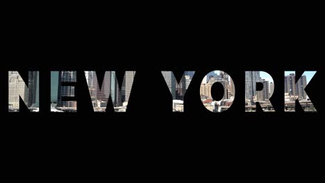 shot of manhattan buildings and skyline in america overlaid with graphic spelling out new york