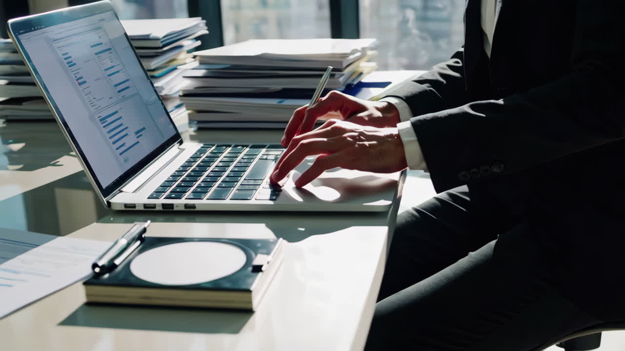 Geschäftsmann arbeitet am Laptop im Büro