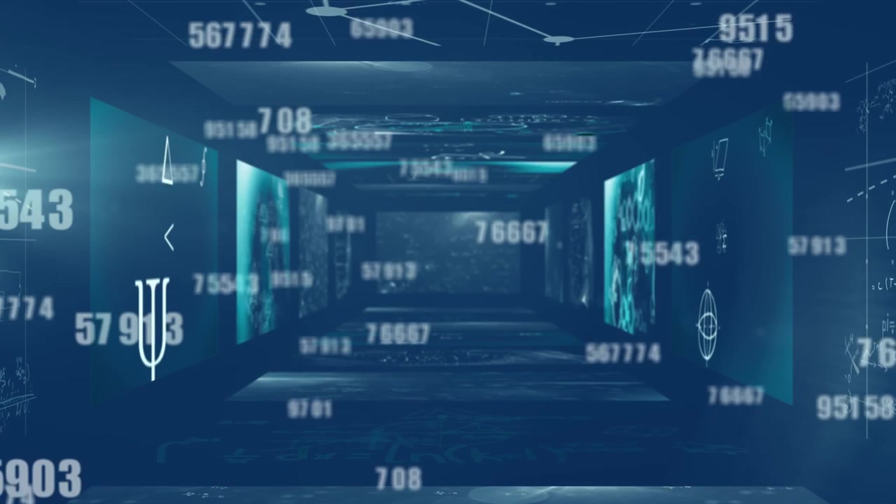 Animation of data processing on blue background