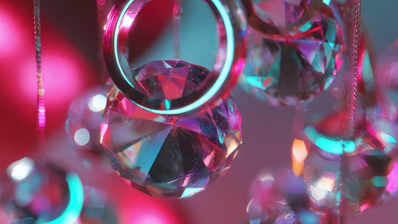 Captivating Close-up of Sparkling Crystal Gems with Colorful Reflections and Shimmering Lights Creating an Enchanting Visual Experience in a Vibrant Background, Ideal for Art and Design Inspiration