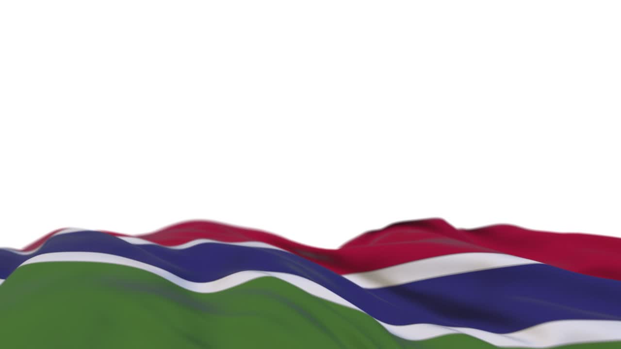 바람의 루프에 흔들리는 감비아 천 발, 바람에 흔들린 감비아 봉제, 반 채워진 색 배경, 텍스트를 위한 장소, 20 초 루프.