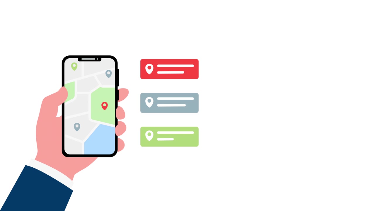 Animated Hand Holding Smartphone with Map and Location Options
