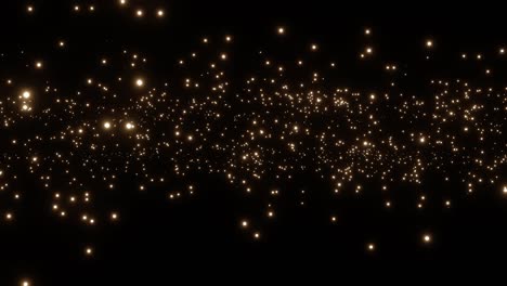 hermosas partículas de oro brillan sobre un fondo negro. animación en 3d de partículas dinámicas. animación de video en 4k