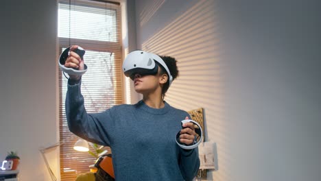 woman experiencing vr gaming at home