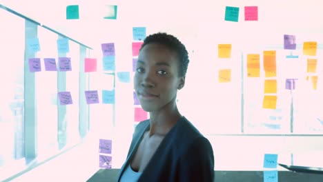 Female-executive-looking-at-sticky-notes-4k