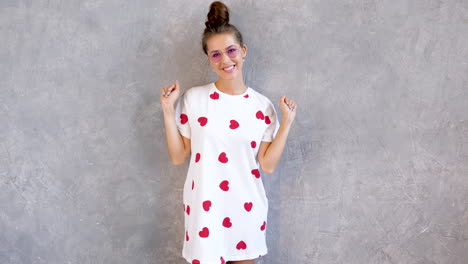 woman in a white dress with heart pattern