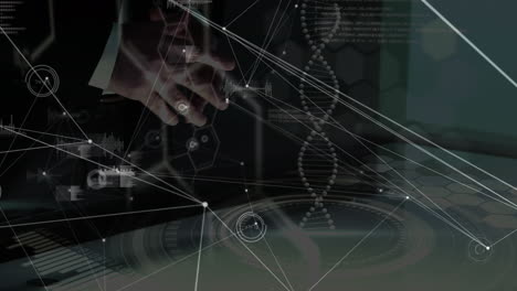 animation of caucasian businessman over data processing