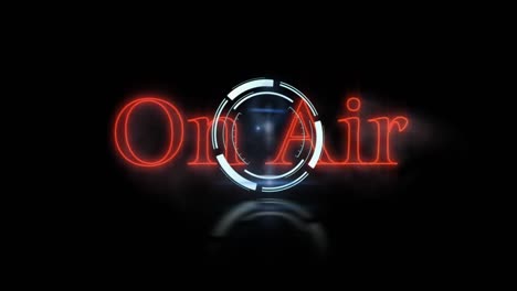 animation of text on air, in red neon letters, with circular scope scanning on black background