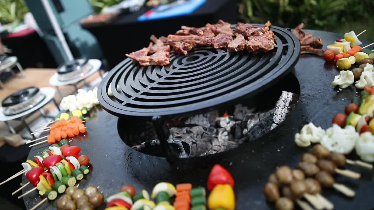 Meat ribs cooking on grill