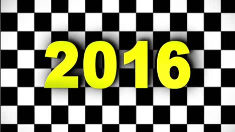 2016 year text in checker door, open / close, loop