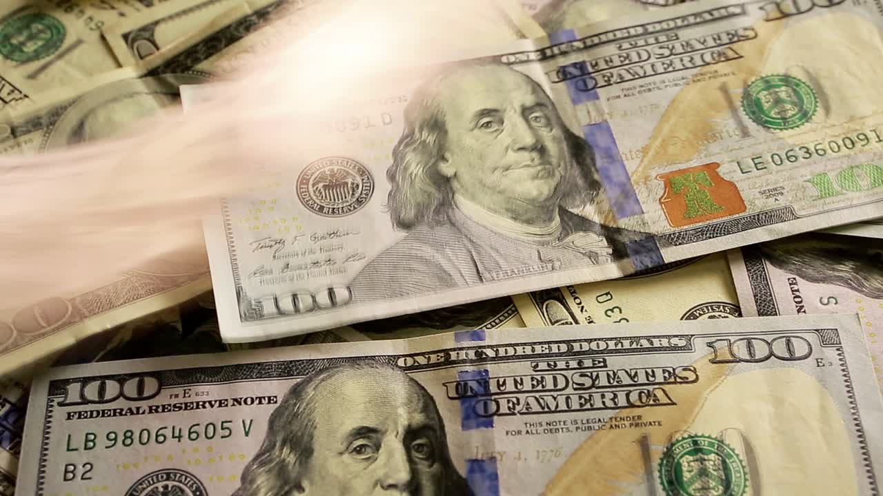 One Hundred Dollar Banknotes. Background of one hundred dollar bills