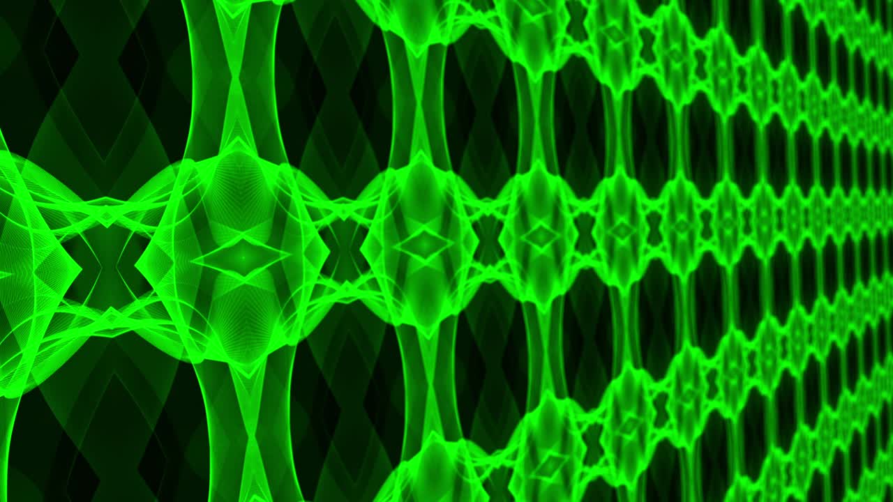 Abstract green neon color futuristic matrix grids 3D surface pattern, 4K Green chrome wall moving in loop. Abstract futuristic surface of kaleidoscope pattern. Digital endless pattern 3D Animation.