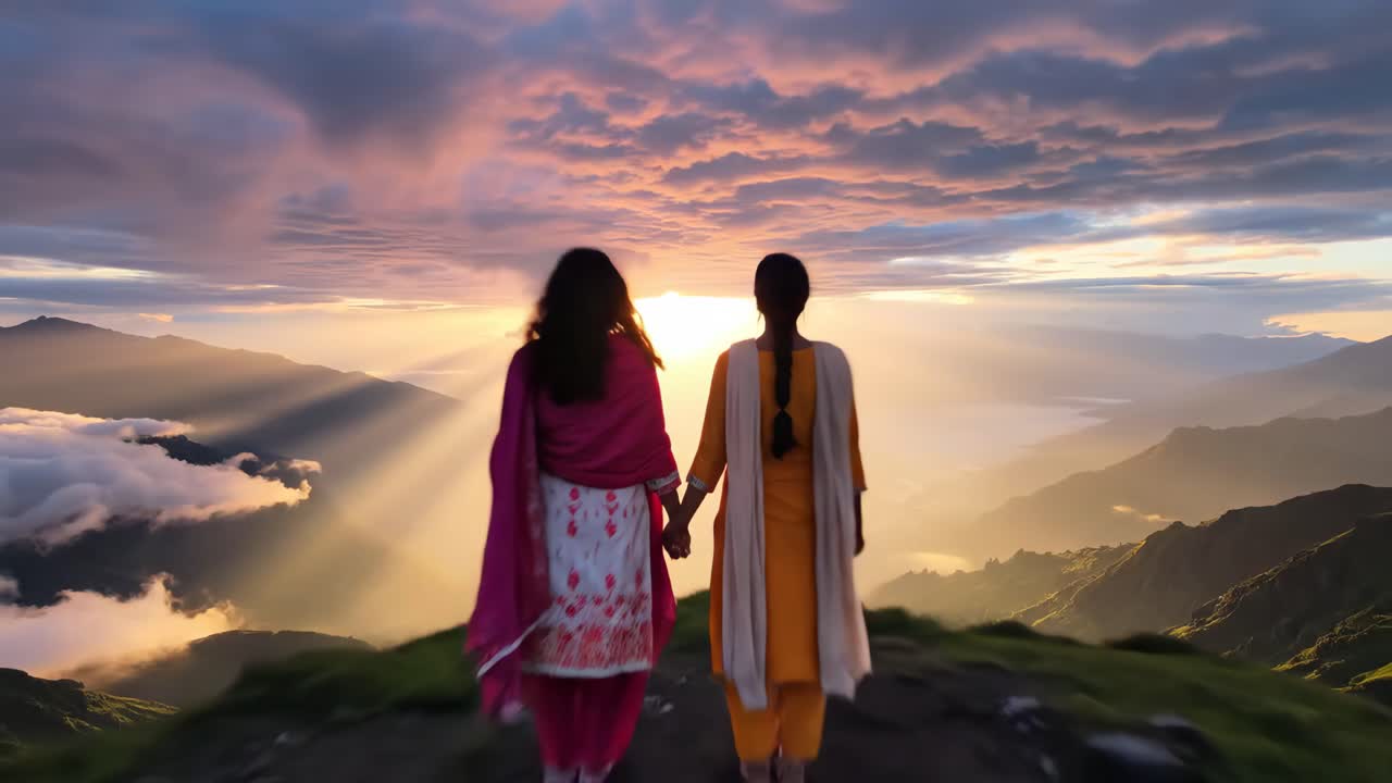 Couple Watching Sunset on a Mountain Top
