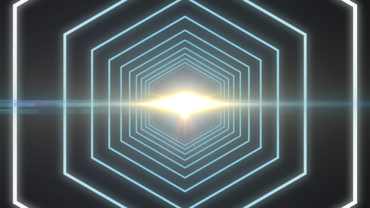 animación de una forma hexagonal abstracta en un patrón sin costuras sobre un punto claro contra un fondo negro