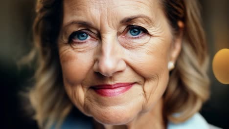 retrato en primer plano de una mujer mayor sonriente con ojos azules