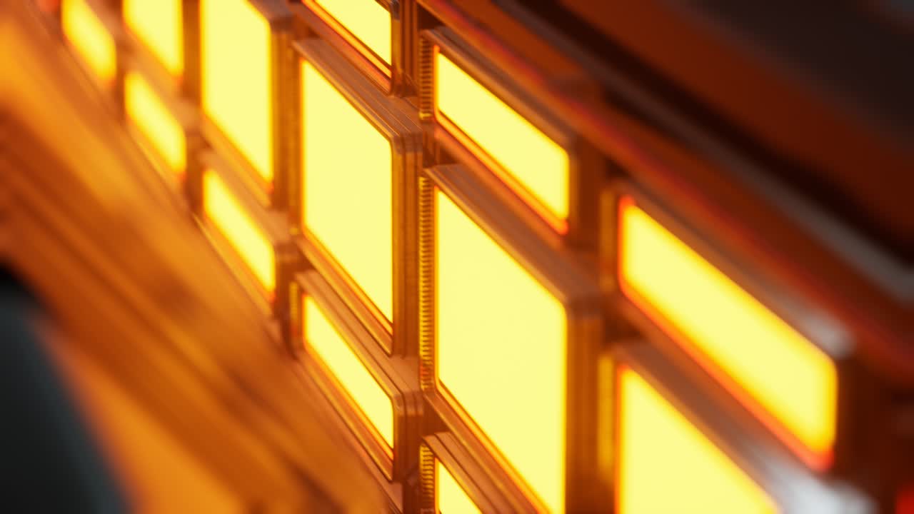 미래적인 인테리어에서 노란색 조명과 금속 패널