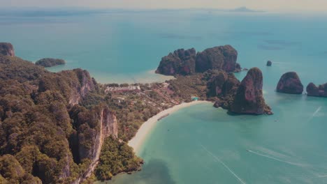 krabi, railay beach from above drone pan