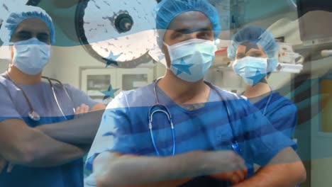 Animation-of-flag-of-honduras-waving-over-surgeons-in-operating-theatre