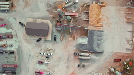 Aerial-drone's-forward-view-over-ready-mix-concrete-supplier