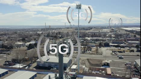 aerial view of 5g towers with motion graphics.