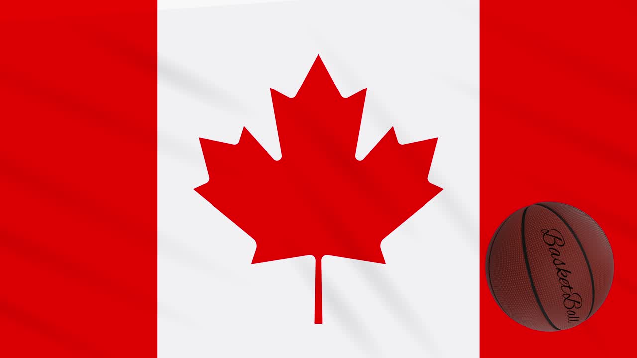 la bandera de canadá se agita y el baloncesto gira, bucle