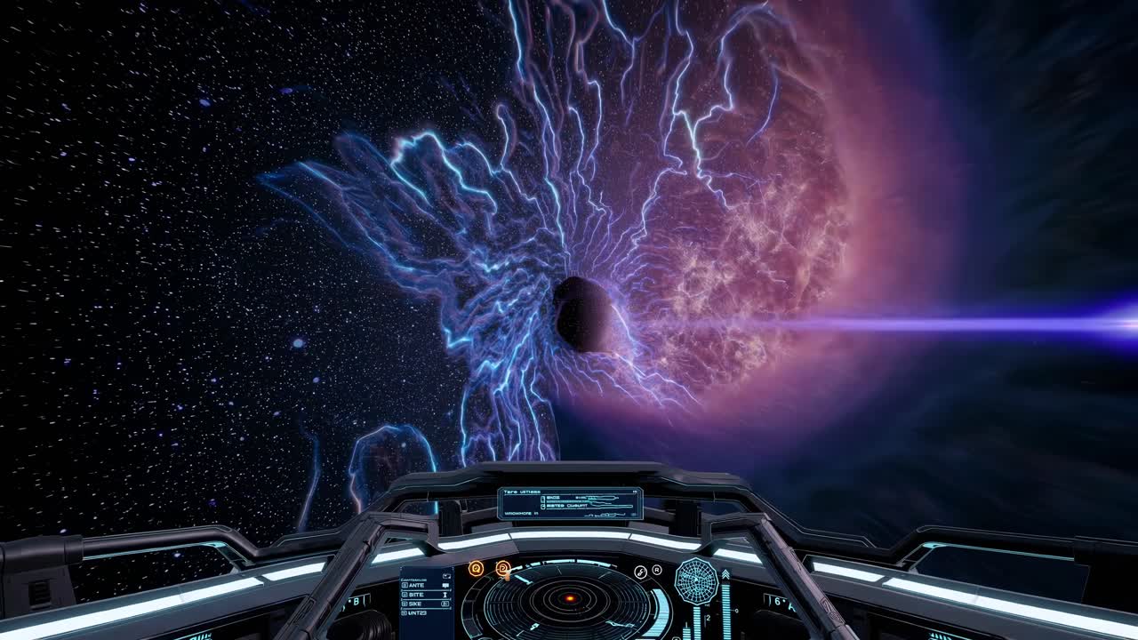 Nave spaziale che entra in un buco di verme