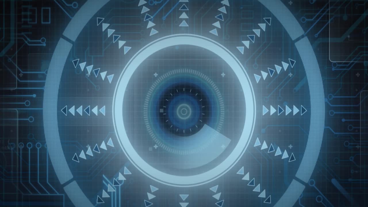 animación del procesamiento de datos y el escaneo del alcance a través de la red de conexiones