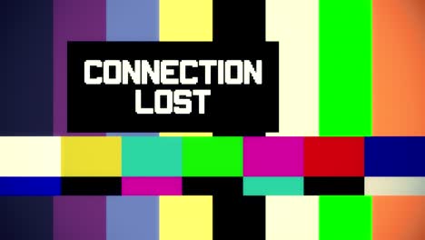 A-black-box,-with-the-text-Connection-Lost,-appearing-in-different-places-of-the-screen,-over-a-colorful-tv-test-pattern