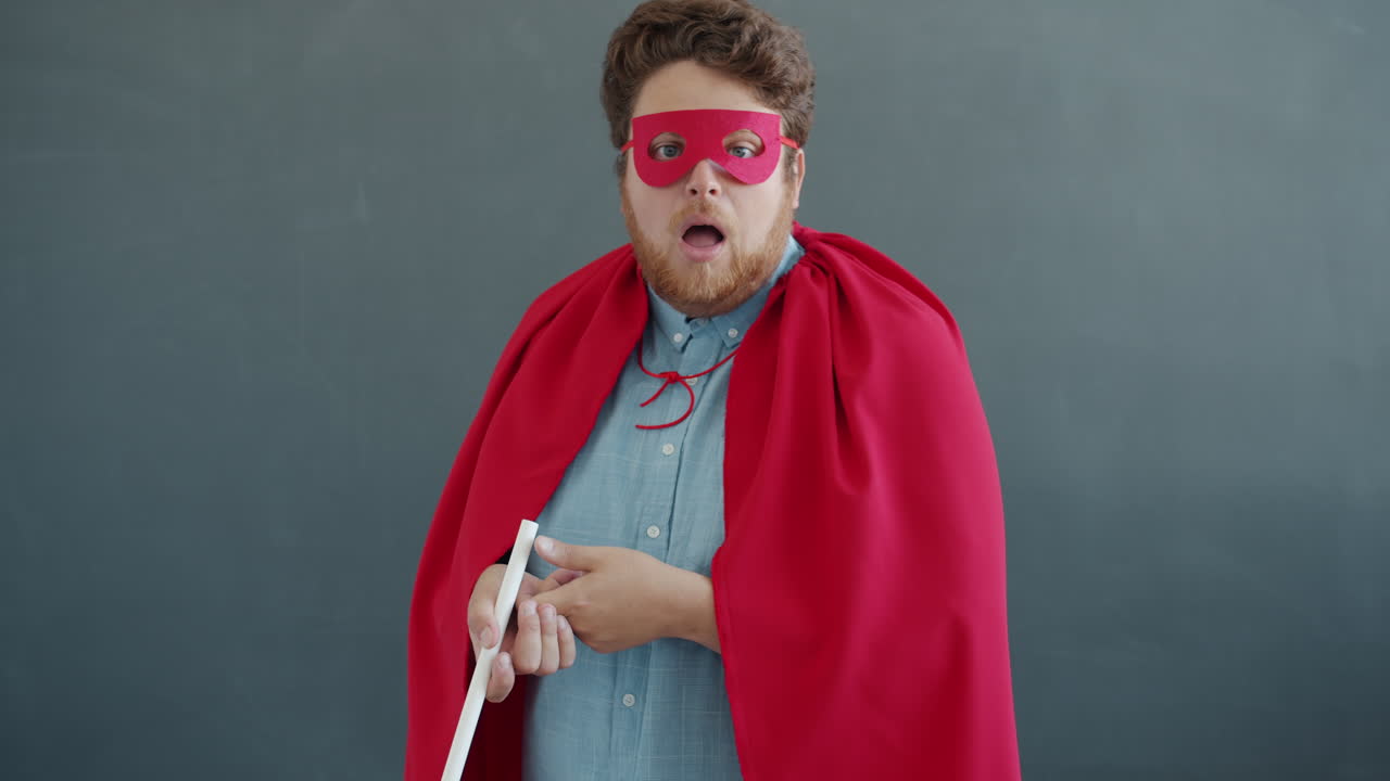 Funny Superhero with Mask and Cape