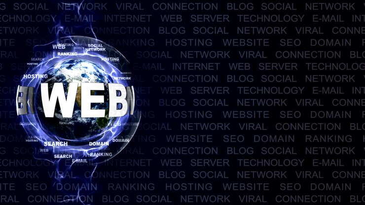 WEB Text Animation and Earth, with Keywords, Background, Rendering, Loop