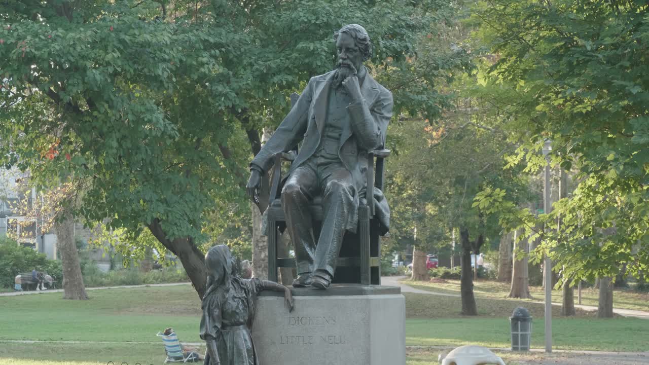 Statue of Charles Dickens and Little Nell in a Park