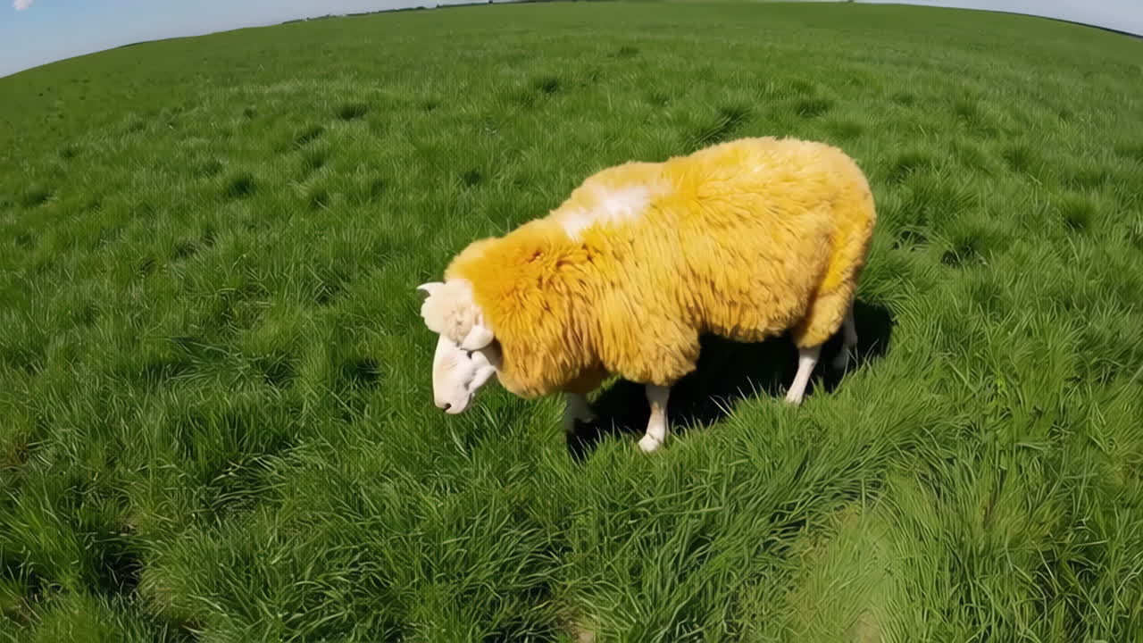 ovejas amarillas en un campo verde