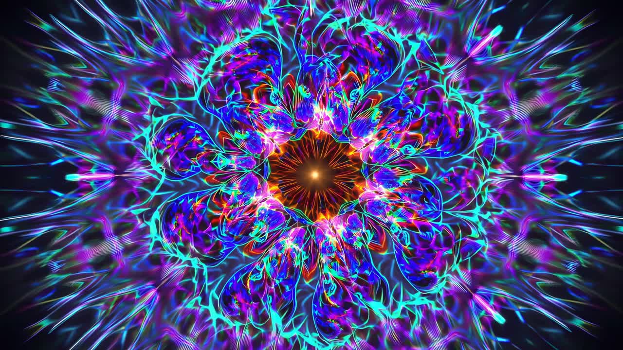 Abstract Fractal Mandala with Neon Lights