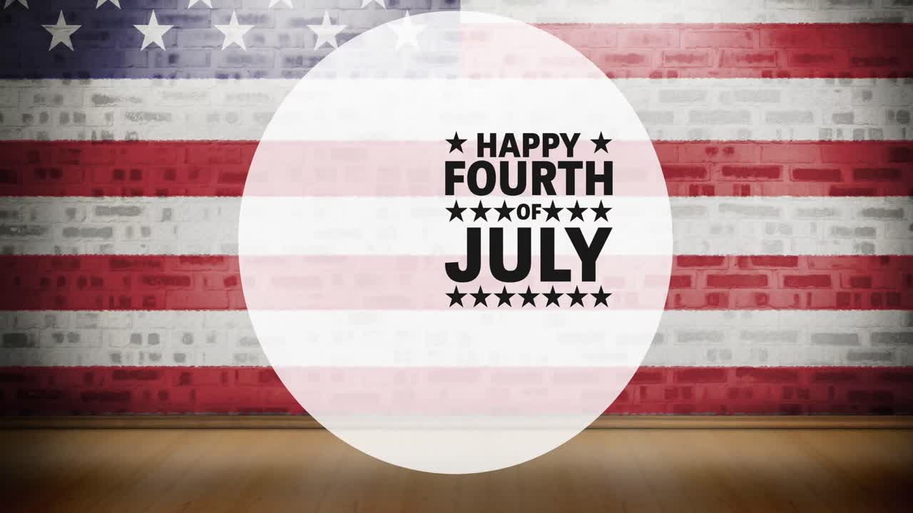 Animation of happy fourth of july text over american flag