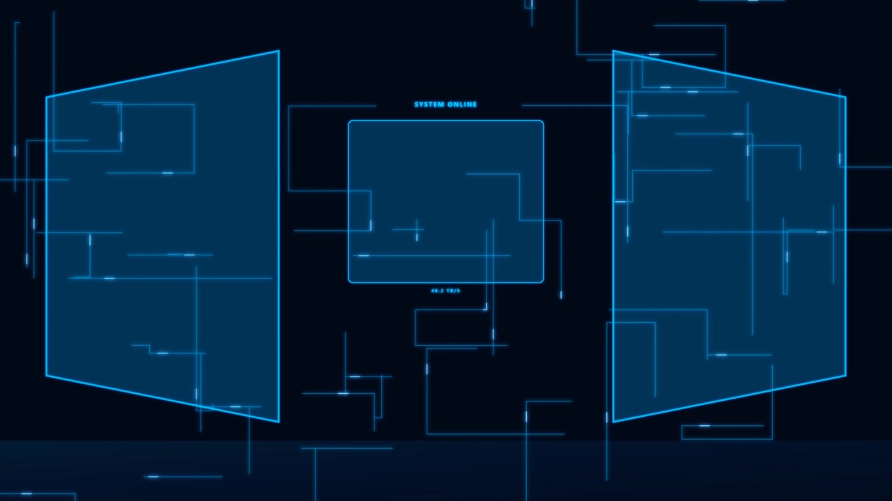 Digital Interface Display with System Online Text and Geometric Data Lines