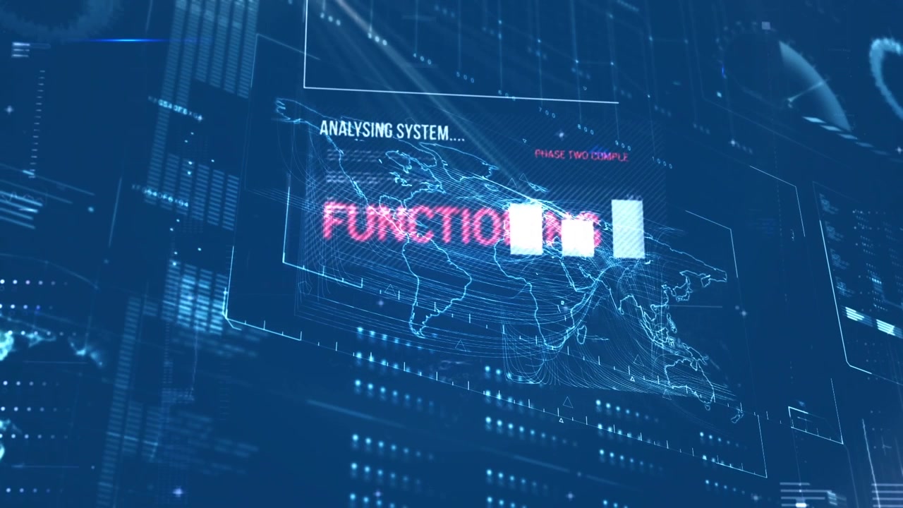 Animation of data processing over blue background