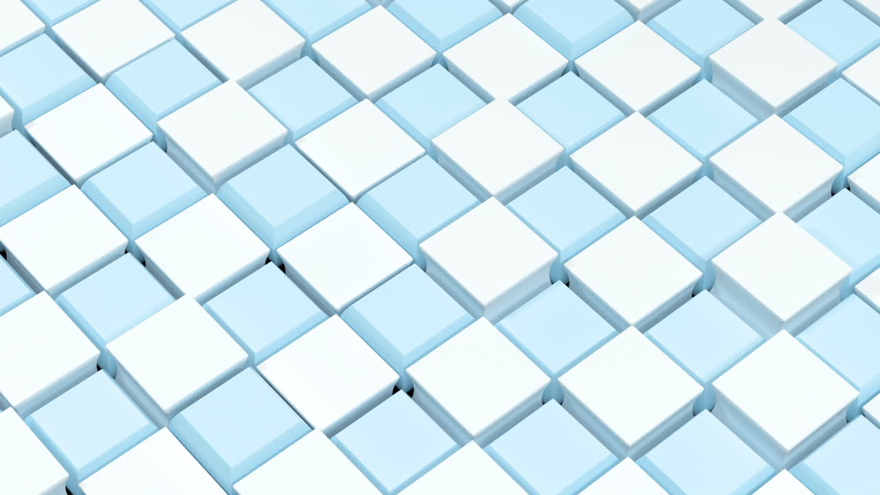 fondo de cubos azules y blancos flotantes, renderización en 3d.