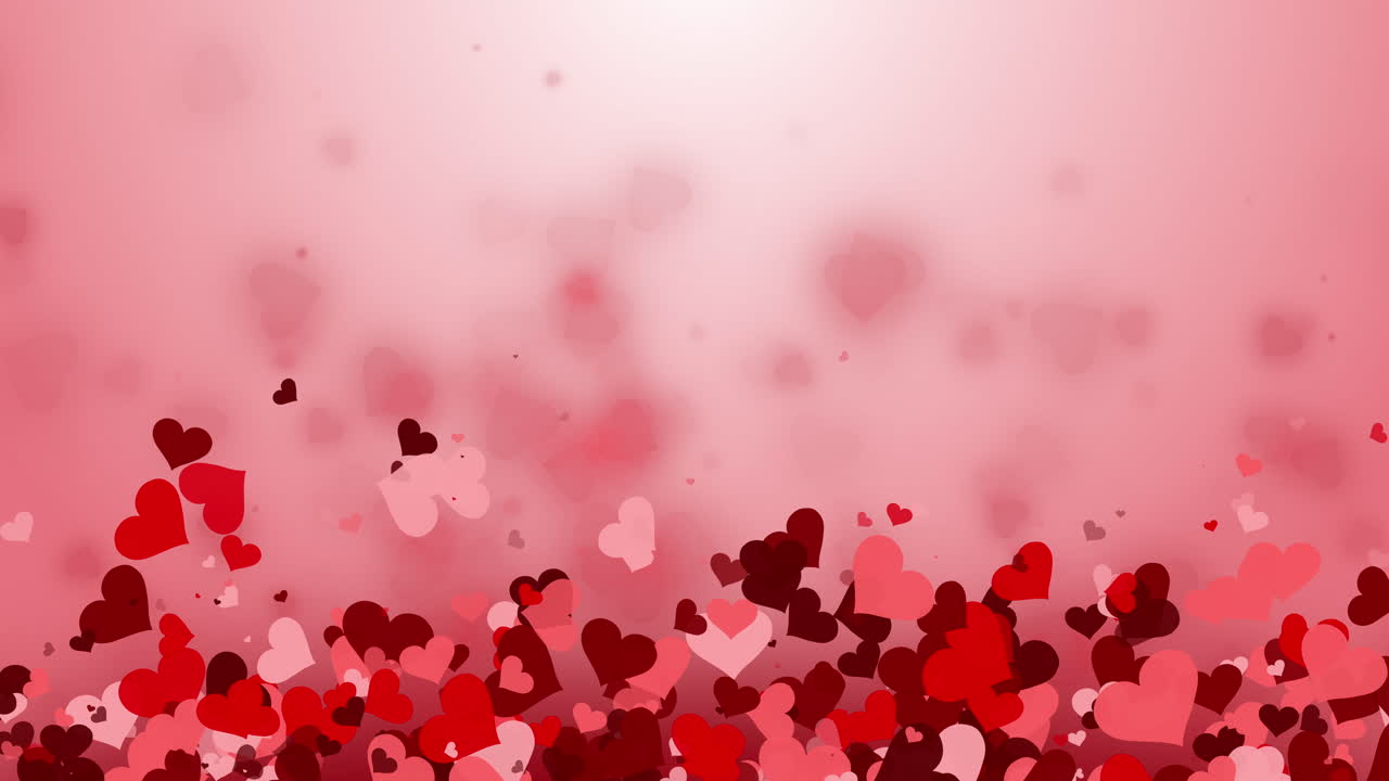 Hearts on red abstract love background. Love romantic copy space for messages with hearts. February 14. Valentines day loop card,