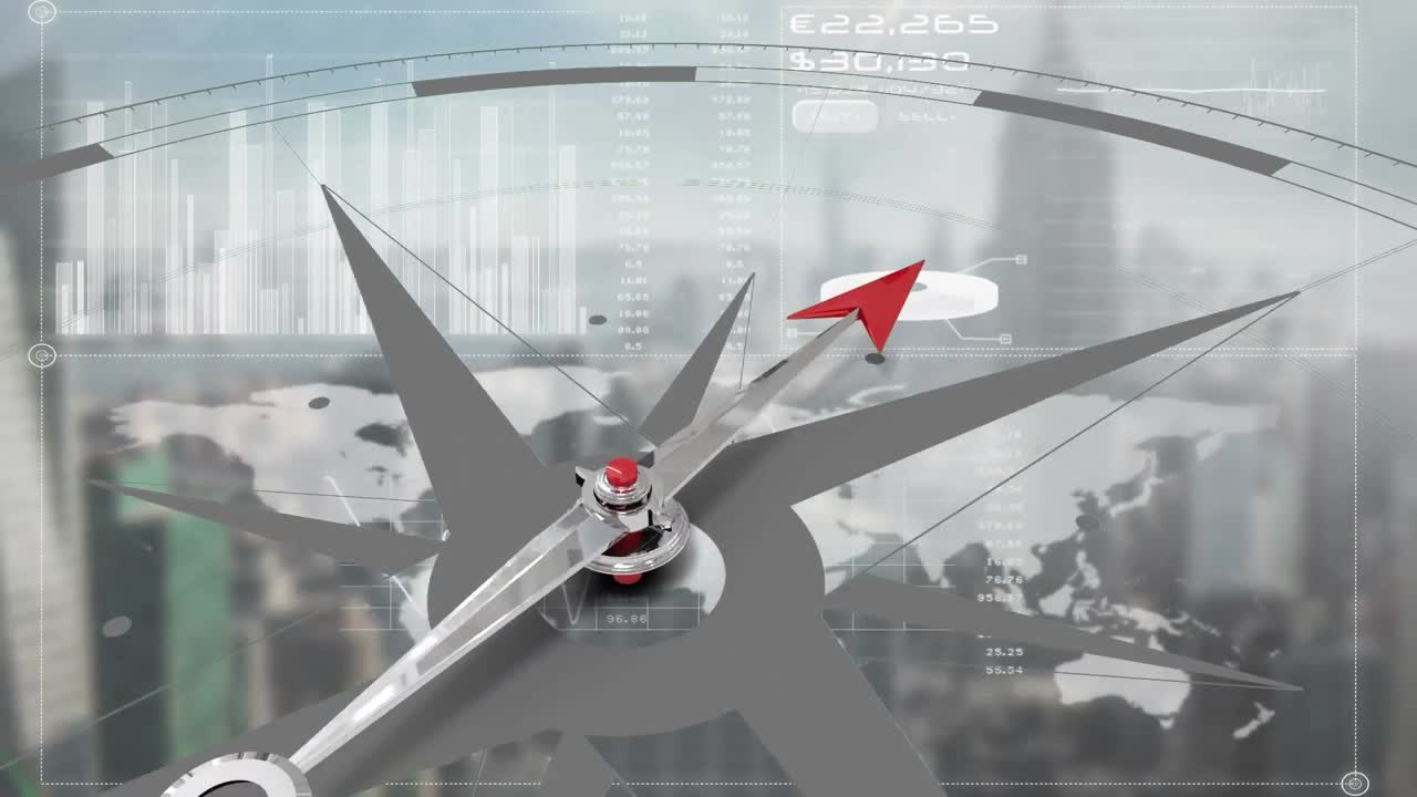 도시 풍경 과 지구 지도 에 대한 나침반