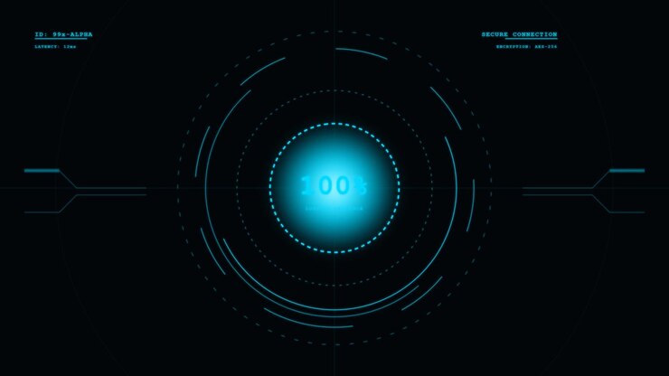 Digital Loading Progress Circle with Futuristic HUD Interface