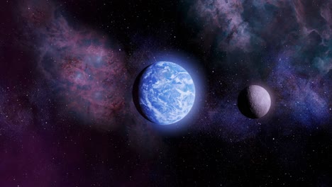 earth and moon in deep space