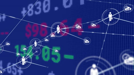 animación del procesamiento de datos financieros a través de una red de conexiones con iconos
