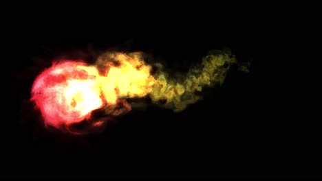 Visual effects, VFX, fireball with a short tail on black background 3D animation